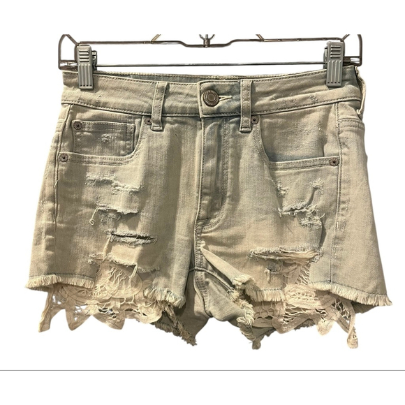 American Eagle Outfitters Pants - American Eagle Hi Rise Shortie Super Stretch Denim Shorts Size 2 Lace Pockets